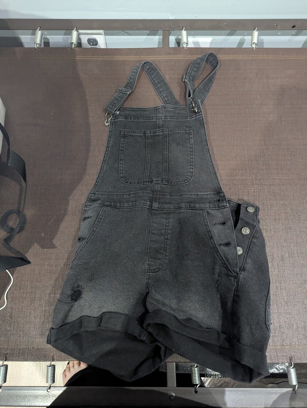 No Boundaries Black Washed Denim Short Overalls
